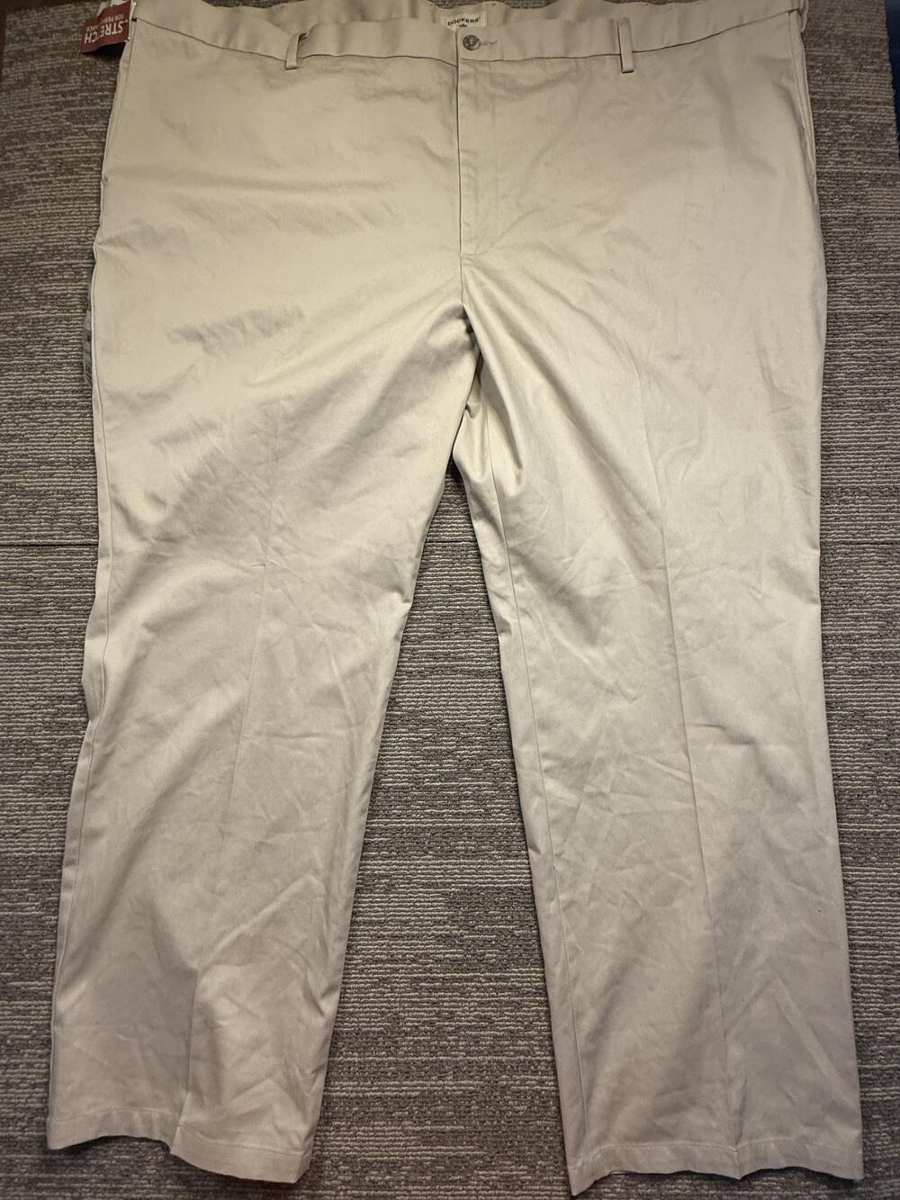 Dockers Signature Khaki Pants Mens 58x32 Beige Big & Tall Classic Fit Stretch